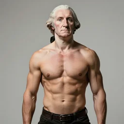 a photo of a muscular, shirtless, george washington. professional photo shoot, 8 5 mm lens, f 1. 8.