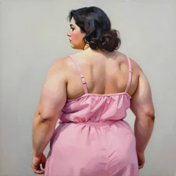 greg manchess portrait painting of thick very muscular female back wearing pink dress, medium shot, asymmetrical, profile picture, organic painting, sunny day, matte painting, bold shapes, hard edges, street art, trending on artstation, by huang guangjian and gil elvgren and sachin teng