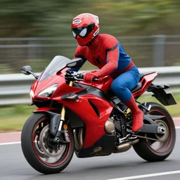 spider-man riding motorcycle wearing shoei helmet