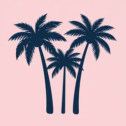 “vector art of 3 abstract palm trees, pink background”