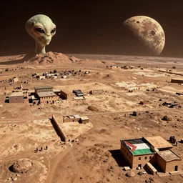the views of palestine being viewed from mars by a 3 eyed alien, looking to conquer it, fully detailed