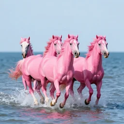 pink horses galloped across the sea