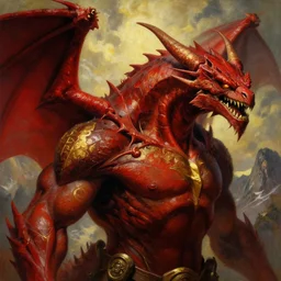 red dragon close up by greg rutkowski, drark, marvel comics, dark, plutus su and chris scalf and lucas graciano and billy christian and alex konstad and mark zug, mountains, red and gold color palette, painting, d & d, fantasy, detailed, realistic, complimentary colors, light, artstation, cinematic, dramatic lighting, close up, storm clouds, hudson river school