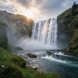 stunning landscape, waterfall, god rays, 8 k uhd, unreal engine, octane render in the artstyle of kuindzhi