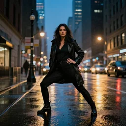 rainy night in the streets of chicago, masterpiece, dramatic pose, beautiful lighting, sharp details, hyper - detailed, hd, hdr, 4 k, 8 k