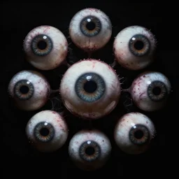 multiple eyes and creepy eyeballs in the complete black darkness, 4 k, trending on artstation, horror cg, hq