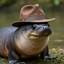 a real platypus wearing a brown fedora, national geographic photo, 4k