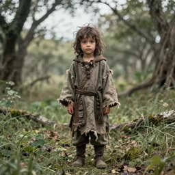 character and environment photography, portrait shamanistic infested 4 0 - year - old male druid, messy hair, old tattered robe, medium shot, wide angle, 2 0 0 px, full front, natural light