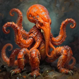 zoological portrait of orange cthulhu by james gilleard