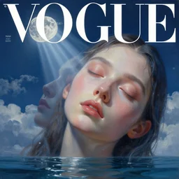 sci - fi, close - up, 3 d, moon rays, sleepy fashion model face, cinematic, clouds, sun rays, vogue cover style, poster art, blue mood, realistic painting, intricate oil painting, high detail illustration, figurative art, multiple exposure, water, 3 d, by tooth wu and wlop and beeple and greg rutkowski