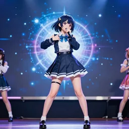 anime diva performing on stage, cold backlit