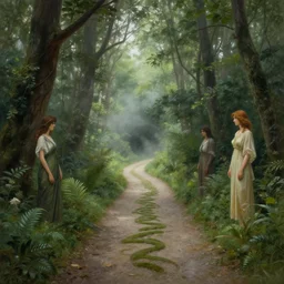 path into lush forest, mysterious mist, path traced, highly detailed, high quality, digital painting, alena aenami, lilia alvarado, shinji aramaki, karol bak, alphonse mucha, tom bagshaw