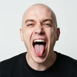 1 9 9 3 cgi of white bald man with mouth wide open and tongue sticking out