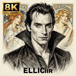 hyperrealist pencil sketch of sam elliott as dracula by david malan and alphonse mucha, fantasy art, pencil hatching, dynamic lighting, artstation, poster, volumetric lighting, very detailed faces, 4 k, award winning