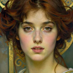 beautiful young woman detailed realistic face portrait by maxfield parrish, edgar maxence and jean delville, art nouveau, symbolist, visionary, pre - raphaelite