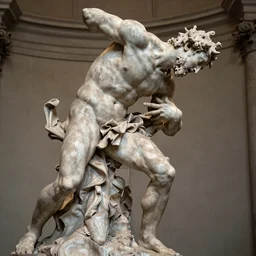 dust wrapped creature full of scars and cracks statue sculpted by bernini
