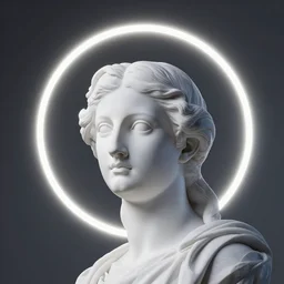 a 3 d neon circle surrounding the head of a renaissance statue as a planetary ring, 3 d render, black background, ray tracing, 8 k resolution, sharp focus, very detailed, hyper realistic