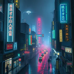 blade runner city at night, a thousand lights, neon signs, rainy, detailed painting, 4 k, hd, realistic, digital painting, artstation, by, paul bonner, aarons slim
