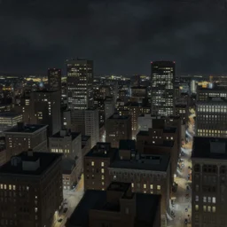 muted color ultra realistic nightmarish painting of boston downtown in 1 9 2 5 at night viewed through distorted glass, aerial view, dark, brooding, night, atmospheric, horror, cosmic, ultra - realistic, smooth, highly detailed