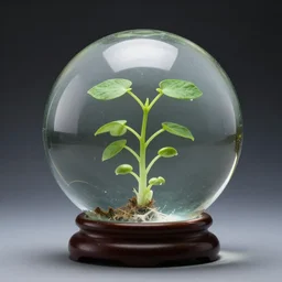 studio photo of a growing beanstalk inside a crystal ball