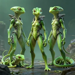 green cyberpunk with lizard aliens, realistic digital art