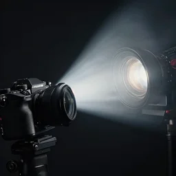 rays of light coming out of a hyper realistic fujifilm camera by weta studio denoised, sharpened, upscaled