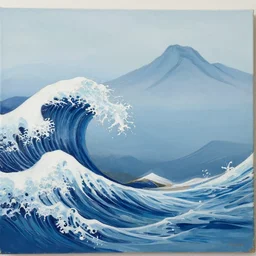 a painting of waves in the ocean with mountains in the background, a woodcut by utagawa hiroshige ii, pixiv, ukiyo e, ukiyo e, vaporwave, woodcut