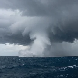 A realistic photo of a giant storm in the ocean