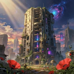 a beautiful ultradetailed highly detailed terminal unfinished building abandoned building urbex city by albert bierstadt, biopunk studio ghibli cyberpunk at night magic realism hyperrealism cosmic elysian neon signs at dusk poppy myst sunlight bladerunner 2 0 4 9 neptune steampunk san andreas, archdaily, wallpaper, highly detailed, trending on artstation.