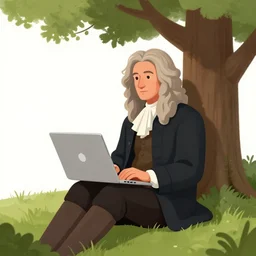 sir isaac newton sitting under a tree on a hill holding a macbook - pro, a big crushed watermelon is lying on the ground next to him, a still photo from pixar's'toy story'