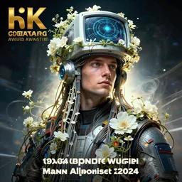 hyperrealist portrait of a 2 0 4 4 space sport engineer, it is decorated with long intricate wires and white flowers that fall like vines and wears a huge computer crown. by jeremy mann and alphonse mucha, fantasy art, photo realistic, dynamic lighting, artstation, poster, volumetric lighting, dramatic light, very detailed faces, 8 k, award winning