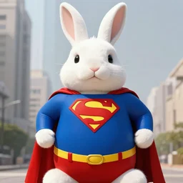 a giant rabbit in a superman costume