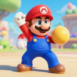 super mario make a genkidama in a dragonball anime, screenshot, detailed, unreal engine,