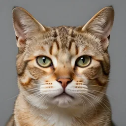 realistic photo portrait of a cat cosplaying as a human, cat with human face, human face, human eyes, human lips, sharp focus, kate clark's sculptures
