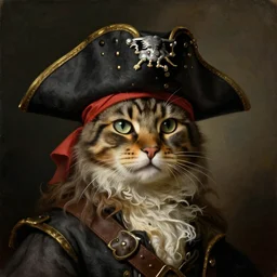 portrait of a single cat pirate portrait, painting, 16th century