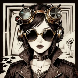 steampunk hacker girl portrait sunglasses, illustrated by edward gorey, escher, aschenbach, mikko