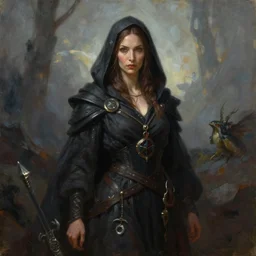 a beautiful portrait painting of a female gnome sorceress in dark robe, portrait fantasy art, dungeons and dragons character art, warcraft art, art by keith parkinson and greg rutkowski and tim hildebrandt