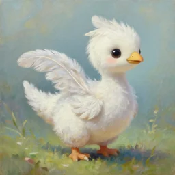 cute feathered dinosaurs, oil painting