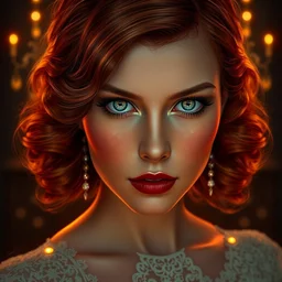 symmetry!! portrait of christina hendricks in peaky blinders, glowing lights!! intricate, elegant, highly detailed, digital painting, artstation, concept art, smooth, sharp focus, illustration, art by artgerm and greg rutkowski and alphonse mucha