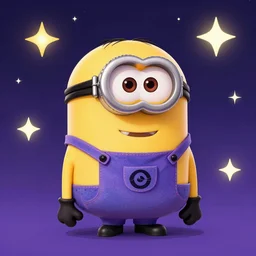 purple minion in the stars in the style of Anna Dittman