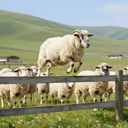 electric sheep jumping over an electric fence