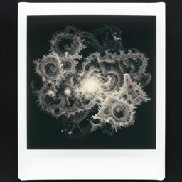 a black and white photo of a monstrous and pathological shape, mandelbrot, in the style of m c escher, wassily kandinsky, film photography, surreal, soft lighting, polaroid photography