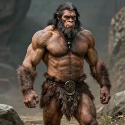photograph of a muscular neanderthal