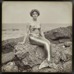 early 1 9 0 0 s photograph of a mermaid, daguerrotype, victorian