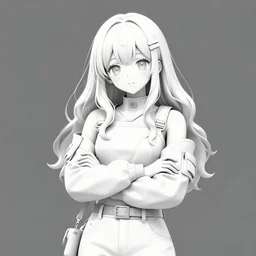poster girl with futuristic streetwear and wavy hair holding her arms crossed, monotone colour palette, cute face,, anime by kuvshinov ilya, artgerm and greg rutkowski, 4 k, hdr, graphic design, adobe illustrator, behance trending on artstation, award winning