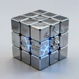 a photorealistic render of a metallic rubiccubesolid sculpture, made of liquid metal, c 4 d, by zhelong xu and ernst haeckel, wide angle, hyper realistic, plain background, 8 k, volumetric lightning, octane render