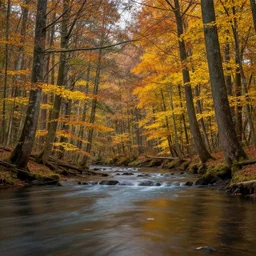 an autumn forest under water, photo realistic, hyper realistic, HDR, 8k, by Albert Bierstadt