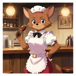 anthro coyote barmaid in a cozy tavern, hidari, color page, tankoban, 4K, tone mapping, Akihiko Yoshida.