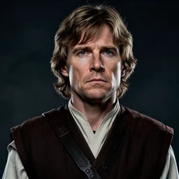 very low angle high quality hyper realistic portrait of luke skywalker, dark dramatic portrait realistic and insanely detailed, 8 k