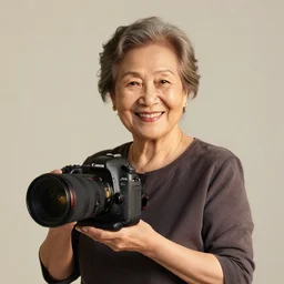 stunning portrait photography of smiling beautiful asian old lady in simple background, award wining, canon 5 d mk 4, art lens, golden hour f 1. 4,